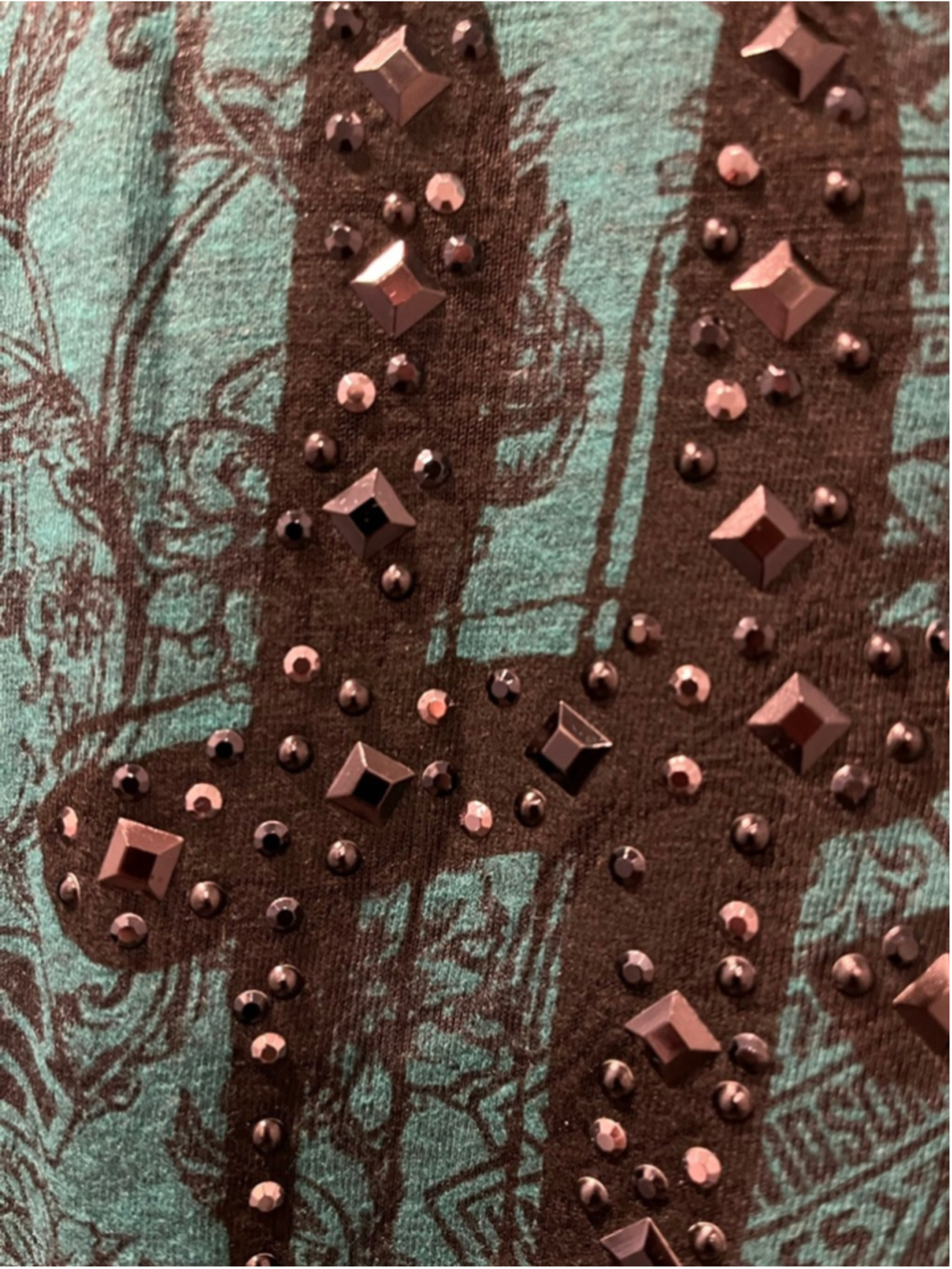 NWT Harley Davidson Skull Women 2X Burned Identity Studded V-Neck Tee Teal Green - Picture 10 of 11